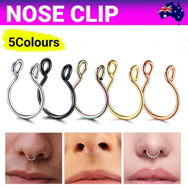 0.8MM High Quality Thin Septum Fake Nose Clip Ring Stud No Piercing 5Colours 0.8*8MM - Aimall