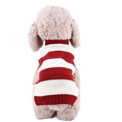 L Red Thick Stripes Jumper Sweater Cat Knitted Coat Puppy Pet Winter Knitwear - Aimall