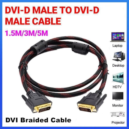 DVI Braided Cable Male DVI-D for LCD Monitor Computer PC Projector DVD Cord Lead - Aimall