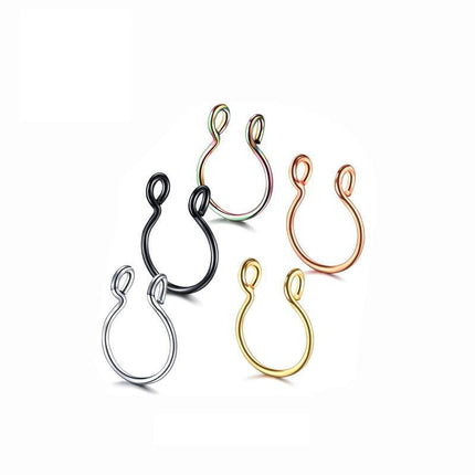 0.8MM High Quality Thin Septum Fake Nose Clip Ring Stud No Piercing 5Colours 0.8*10MM - Aimall