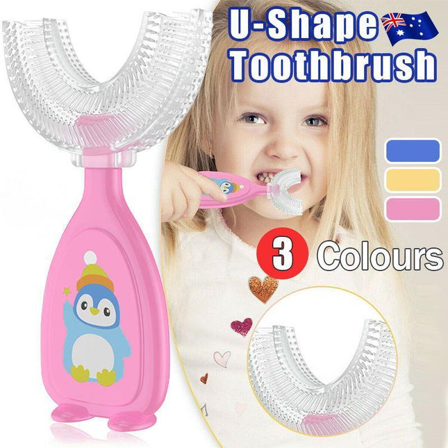 Children U Shaped Toothbrush Soft Silicone Brush Head 360° Oral Teeth Cleaning S Size - Aimall
