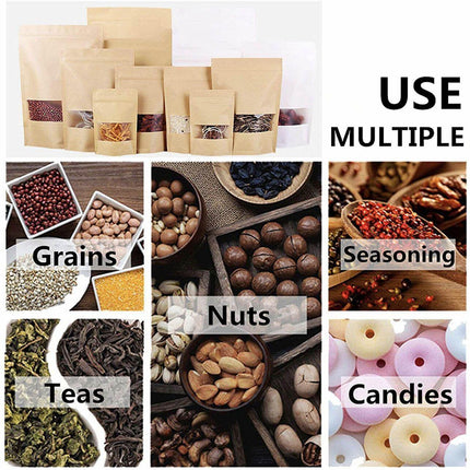 10-200x 16*26+4cm Stand Up Bag Kraft Paper Seal Packaging Window Zip Lock Pouch - Aimall