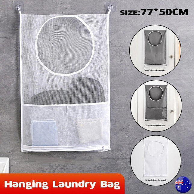 Hanging Laundry Bag Over Door Clothes Washing Storage Basket Foldable Hamper Multi - Aimall