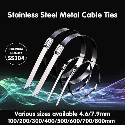 100x Stainless Steel Cable Ties SS304 Marine Grade Zip Strap Locking Wrap 100-800mm - Aimall