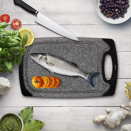Plastic Chopping Board Cutting Boards Set for Kitchen Juice Groove Black Marble - Aimall