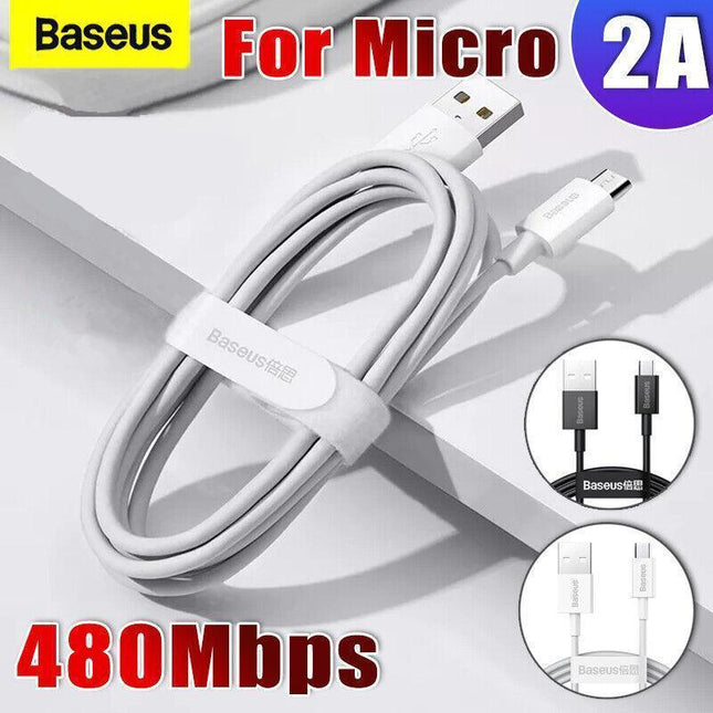 Baseus 480Mbps 2A USB Fast Charging Cable Data Wire For Micro Android Samsung 2PCS 2M - Aimall