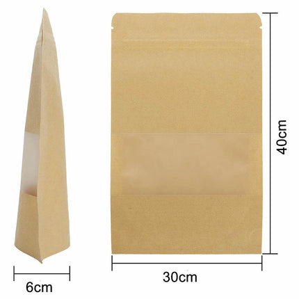 10-200x 16*26+4cm Stand Up Bag Kraft Paper Seal Packaging Window Zip Lock Pouch - Aimall
