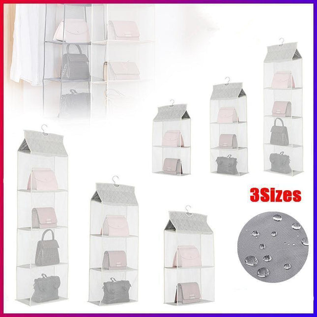 Beige Bag Storage Holder Wardrobe Closet Hanging Handbag Organizer 2/3/4 Pockets - Aimall