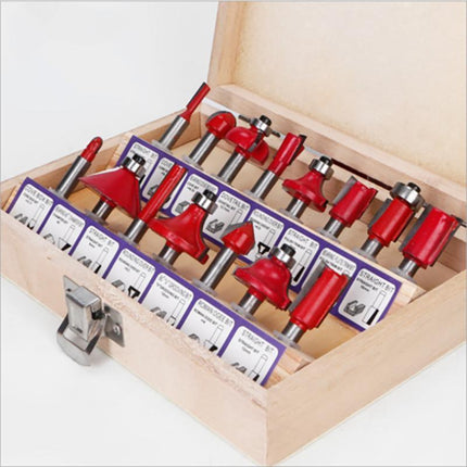 15X 1/2 1/4 inch Router Bits Set Woodworking Tool Cutter Shank Tungsten Carbide - Aimall