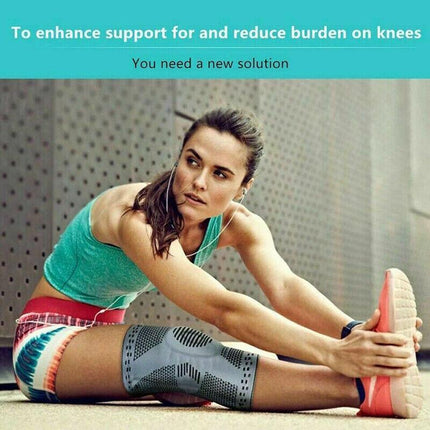 Blue Knee Brace Knee Compression Sleeve Professional Sports Silicone Knee Support - Aimall