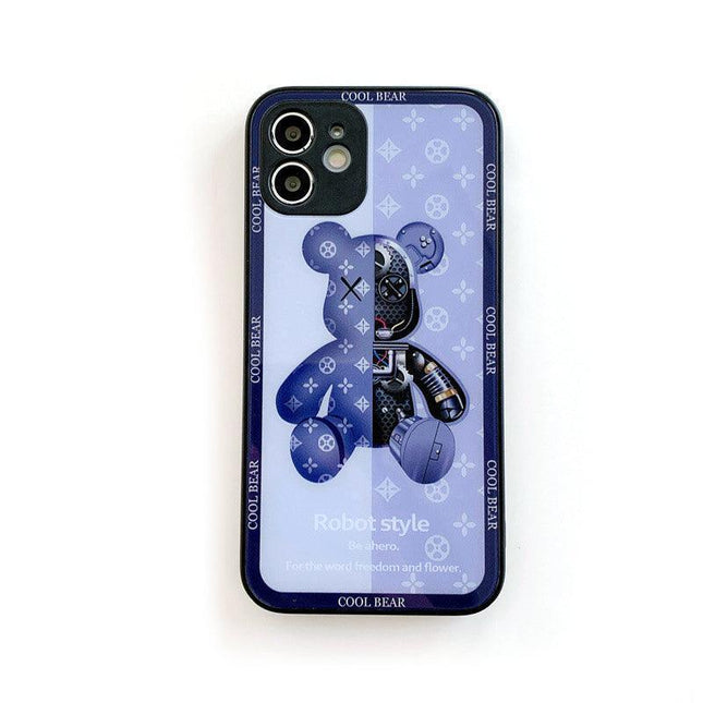 For iPhone 14 Pro Max Cool Bear Shockproof Glass Case Cover Blue - Aimall