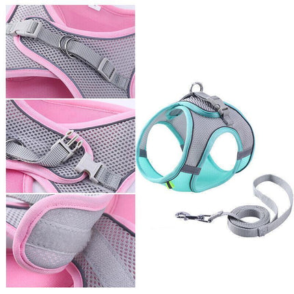 Pet Dog Harness Adjustable Reflective Breathable Outdoor Collars Strap Cat Leash Green - Aimall