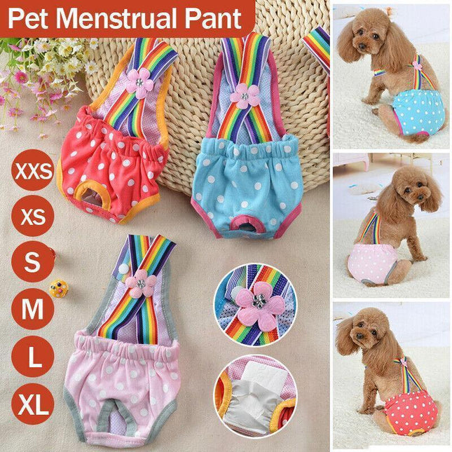 Female Pet Dog Cat Puppy Pant Menstrual Sanitary Nappy Diaper Wrap Underwear Blue - Aimall