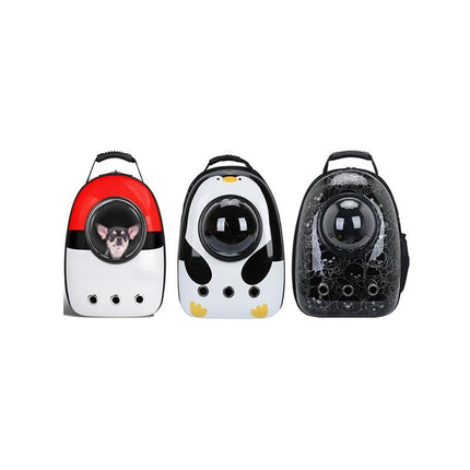 Dog backpack carrier with transparent space design for cats and dogs.