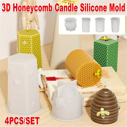 4PCS Handmade Silicone Candle Mold 3D Bee Honeycomb Art Wax Mold Cake Resin Mold