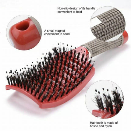 Detangle Nylon Boar Bristle Brush Hairbrush Smooth Hair Head Scalp Massage Comb - Aimall