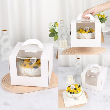 Portable Cake Boxes White Paper Display Window Packing Case Party with Handle 6'' - Aimall