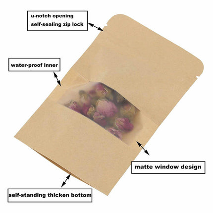 10-200x 16*26+4cm Stand Up Bag Kraft Paper Seal Packaging Window Zip Lock Pouch - Aimall
