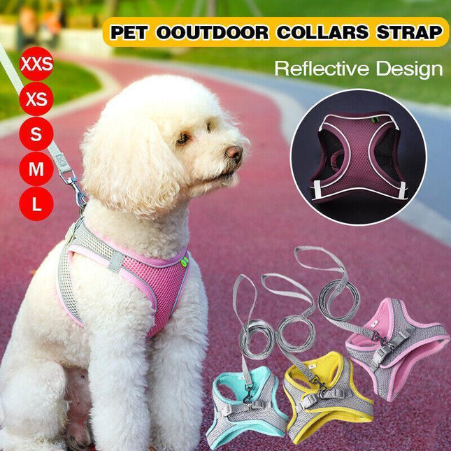 Pet Dog Harness Adjustable Reflective Breathable Outdoor Collars Strap Cat Leash Pink - Aimall