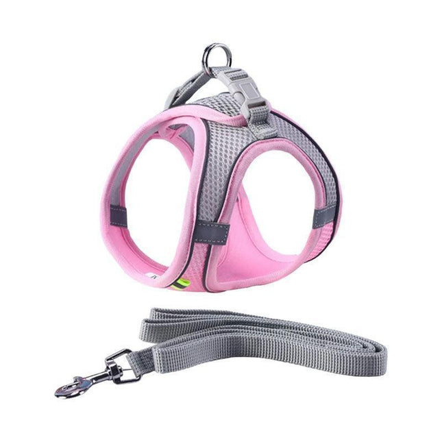 Pet Dog Harness Adjustable Reflective Breathable Outdoor Collars Strap Cat Leash Pink - Aimall