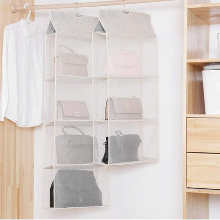 Beige Bag Storage Holder Wardrobe Closet Hanging Handbag Organizer 2/3/4 Pockets - Aimall