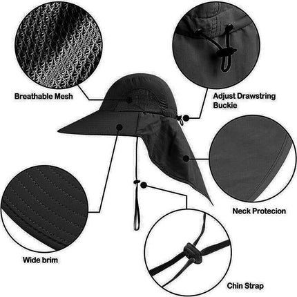 1x Neck Flap Cap Unisex Outdoor Sport Fishing Hat Sun Protection Wide Brim Cover - Aimall