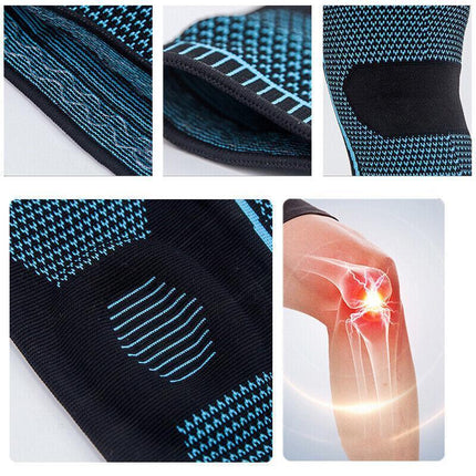 Blue Knee Brace Knee Compression Sleeve Professional Sports Silicone Knee Support - Aimall