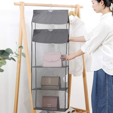 Beige Bag Storage Holder Wardrobe Closet Hanging Handbag Organizer 2/3/4 Pockets - Aimall