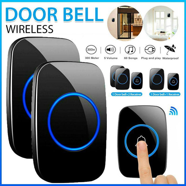 Wireless Door Bell Chime Waterproof Doorbell 2 Plugin Receivers 300M Long Range - Aimall