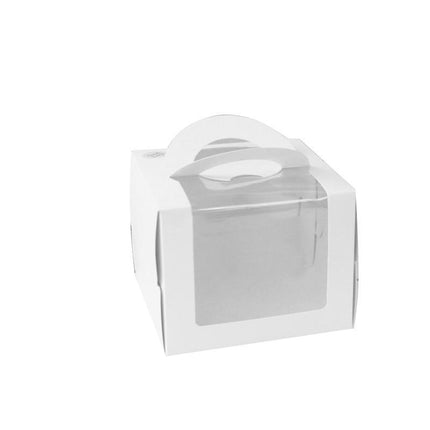 Portable Cake Boxes White Paper Display Window Packing Case Party with Handle 4'' - Aimall