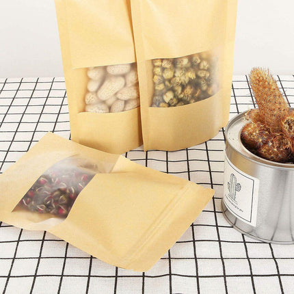 10-200x 20*30+5cm Stand Up Bag Kraft Paper Seal Packaging Window Zip Lock Pouch - Aimall