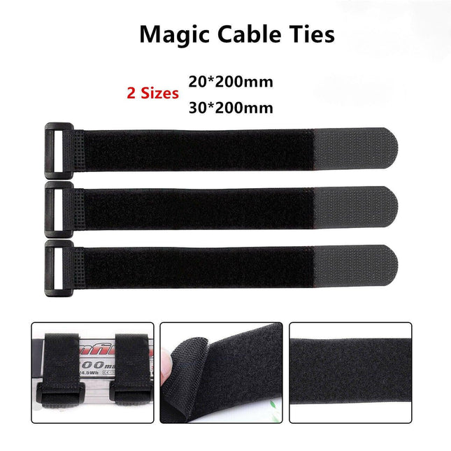 Magic Cable Ties Reusable Winder Coded Organiser Cords Hook Loop Black - Aimall