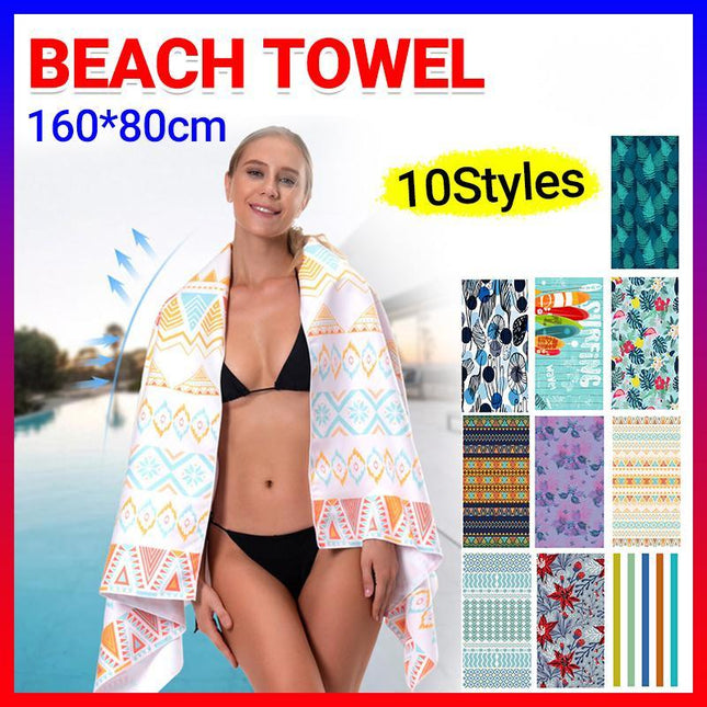 Sand Free XL Beach Towel + Bag Quick Dry Microfibre Compact Light 80x160cm Swim - Aimall