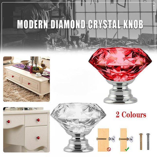 Door Knobs Handles Clear Crystal Diamond Glass Kitchen Cupboard Cabinet Pulls 40MM - Aimall