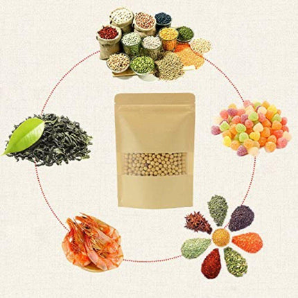 10-200x 9*14+3cm Stand Up Bag Kraft Paper Seal Packaging Window Zip Lock Pouch - Aimall
