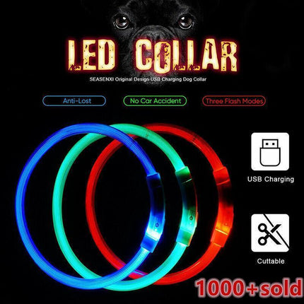 USB Rechargeable LED Dog Collar Night Glow Flashing Light Up Safety Pet Collars S Size - Aimall