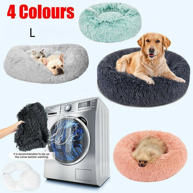 L-70CM Dog Cat Pet Calming Bed Washable ZIPPER Cover Warm Soft Plush Round Sleeping - Aimall