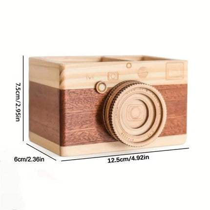 Vintage Wooden Camera Pen Holder Handmade Retro Gift Box Graduation Souvenir