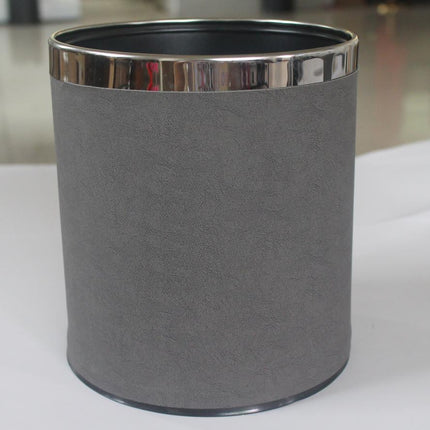 Durable Hotel Trash Bin Leather Wastebasket Office Room Metal Lining 26x22cm