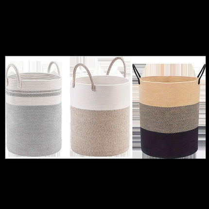 Woven Cotton Rope Storage Basket Foldable Laundry Bin Bamboo Clothes Organizer