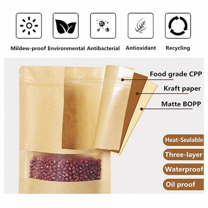 10-200x 16*26+4cm Stand Up Bag Kraft Paper Seal Packaging Window Zip Lock Pouch - Aimall