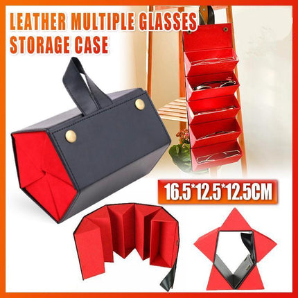 Leather Multiple Glasses Storage Case 5 Slots Sunglasses Organizer Bag - Aimall