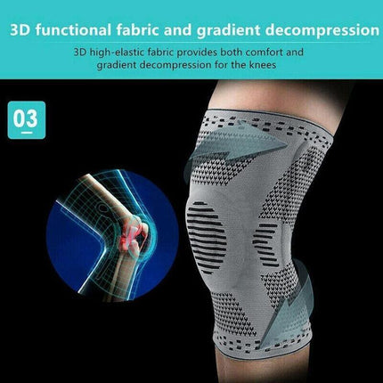Blue Knee Brace Knee Compression Sleeve Professional Sports Silicone Knee Support - Aimall