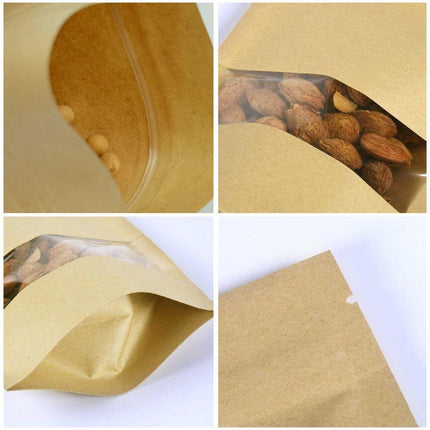 10-200x 20*30+5cm Stand Up Bag Kraft Paper Seal Packaging Window Zip Lock Pouch - Aimall
