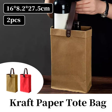 2PCS Kraft Paper Tote Bags with Handles Reusable for Grocery Store Shop Use