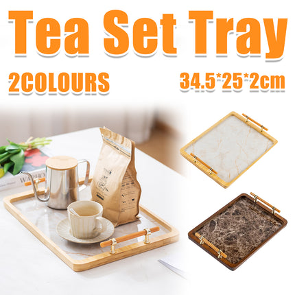 Bamboo Tea Tray with Stone Plastic Base Waterproof Non-Slip Durable