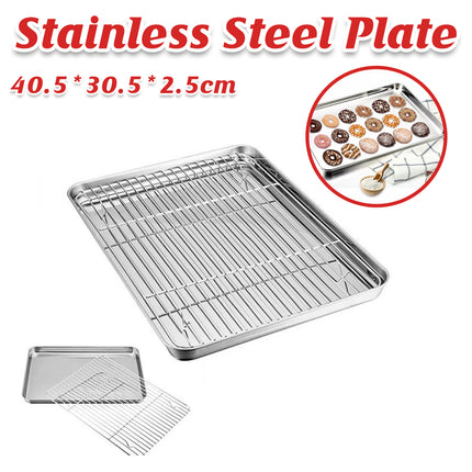 Stainless Steel Baking Tray With Cooling Rack Kitchen Cookie Oven Sheet Pan Set