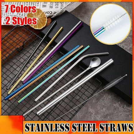 Reusable 304 Stainless Steel Straws Metal Drinking Washable Straw Brushes Set 1 - Aimall