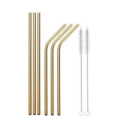 Reusable 304 Stainless Steel Straws Metal Drinking Washable Straw Brushes Set 2 - Aimall