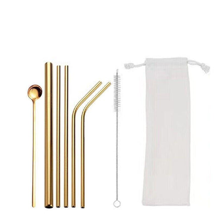 Reusable 304 Stainless Steel Straws Metal Drinking Washable Straw Brushes Set 1 - Aimall